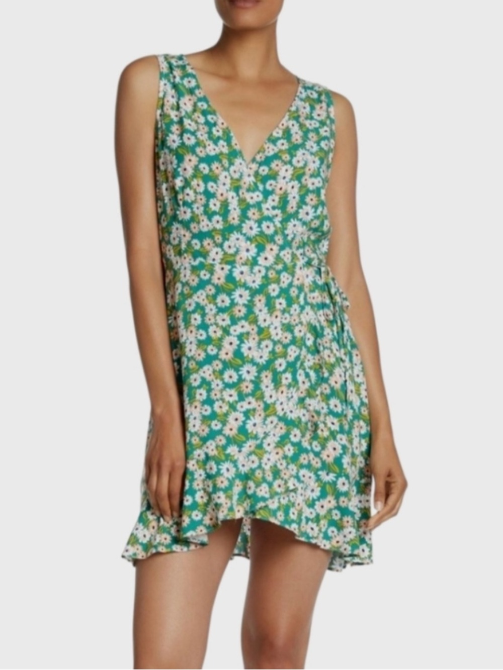 Lush Green Floral Daisy Print Wrap Dress